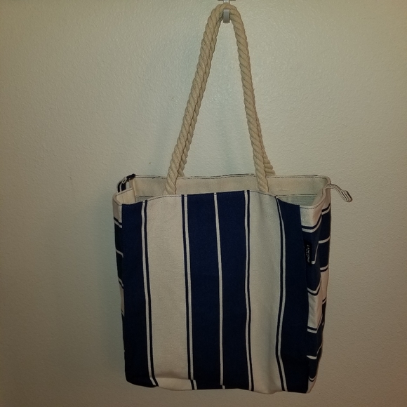 1153B NEW Lancome Authentic Blue White Canvas Tote - Picture 14 of 15